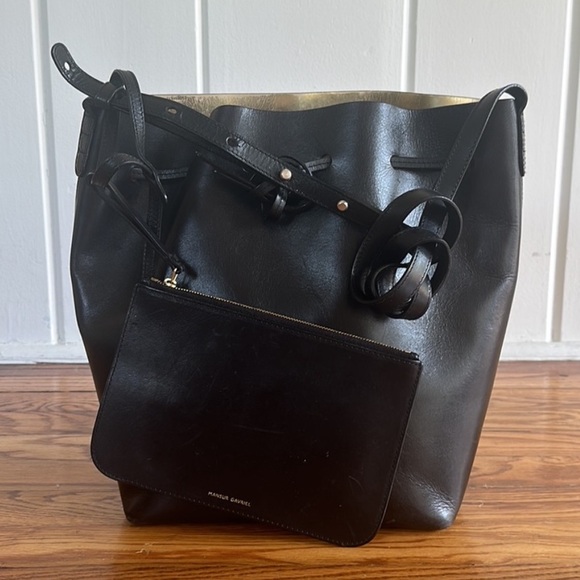 SOLD❤️ MANSUR GAVRIEL Large Leather Bucket Bag Black Gold w/ Wristlet Pouch - Picture 4 of 14